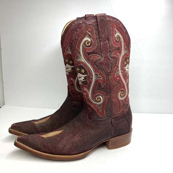 El General 1901 Cowboy Boots Leather Men's 8 Burgundy Textured Western Mexico - Picture 7 of 16